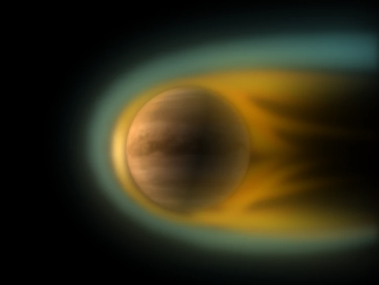 Växelverkan mellan Venus och solvinden. Cred: ESA (Image by C. Carreau)