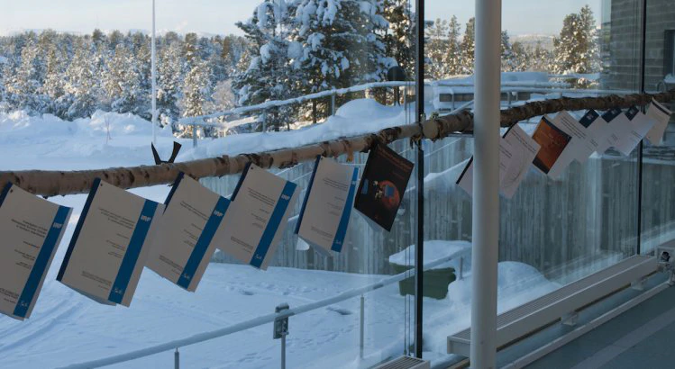 Nailed thesises in the skywalk at the IRF main office